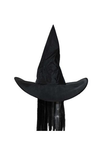 Αποκριάτικο Αξεσουάρ Μαύρο Καπέλο Μάγισσας με Μαλλιά