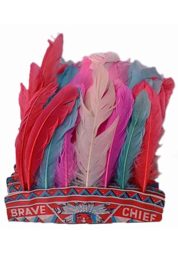 Αποκριάτικο Αξεσουάρ Καπέλο Ινδιάνου με Πολύχρωμα Φτερά (