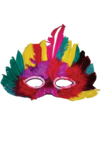 Αποκριάτικο Αξεσουάρ Μάσκα Ματιών, με Πολύχρωμα Φτερά σε Διάφορα Χρώματα