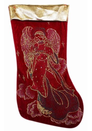 Χριστουγεννιάτικη Βελούδινη Κόκκινη Κάλτσα, με Άγγελο (30cm)