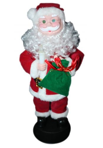 Χριστουγεννιάτικος Διακοσμητικός Πλαστικός Άγιος Βασίλης με Πράσινο Τσουβαλάκι, Κερί, Ήχο και Κίνηση, Κόκκινος (40cm)