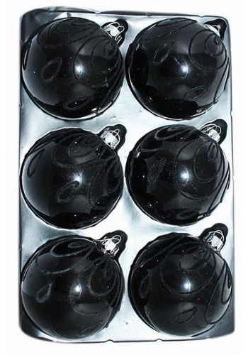 Χριστουγεννιάτικες Γυάλινες Μαύρες Μπάλες με Ανάγλυφα Σχέδια, 8cm (Σετ 6 τεμ)