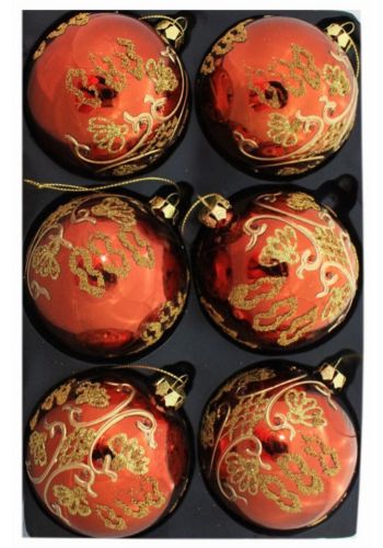 Χριστουγεννιάτικες Γυάλινες Μπρονζέ Μπάλες με Χρυσές Λεπτομέρειες, 8cm (Σετ 6 τεμ)
