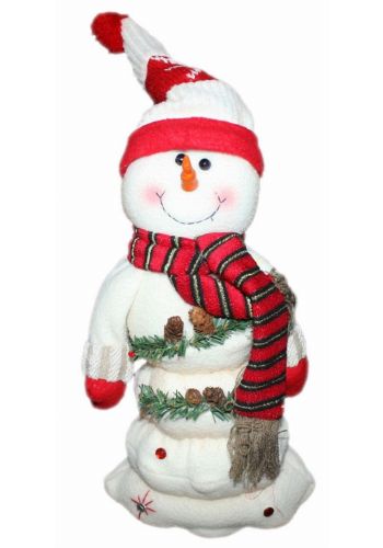 Χριστουγεννιάτικος Λούτρινος Χιονάνθρωπος με Κόκκινο Κασκόλ, Κόκκινο Σκουφάκι και Γάντια, 40cm