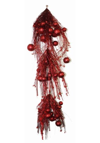 Χριστουγεννιάτικο Διακοσμητικό Οροφής, Κόκκινο με Στρας και Μπαλίτσες (80cm)
