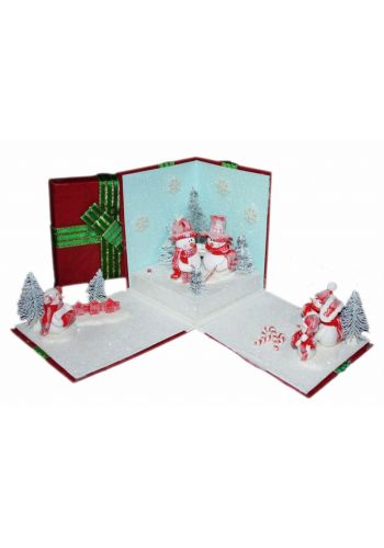Χριστουγεννιάτικο Διακοσμητικό Πλαστικό Χώρου Δωράκι με 6 Χιονάνθρωπους, Ελατάκια, Ήχο και Φωτισμό, 28cm - 1 Τεμάχιο