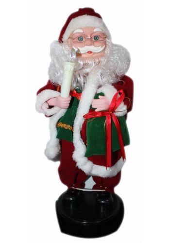 Χριστουγεννιάτικος Άγιος Βασίλης Πλαστικός με Κερί και Πράσινο Σάκο, με Ήχο και Κίνηση Κόκκινος (40cm)