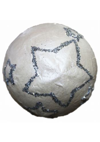 Χριστουγεννιάτικη Πλαστική Λευκή Μπάλα με Ασημένιο Σχέδιο Αστέρι (6cm)