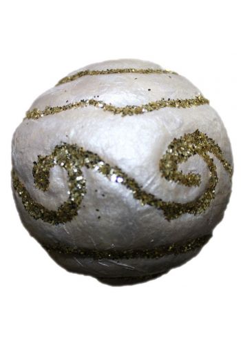 Χριστουγεννιάτικη Πλαστική Λευκή Μπάλα με Χρυσά Σχέδια (6cm)