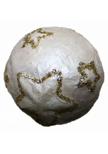 Χριστουγεννιάτικη Πλαστική Λευκή Μπάλα με Χρυσό Αστέρι (6cm)