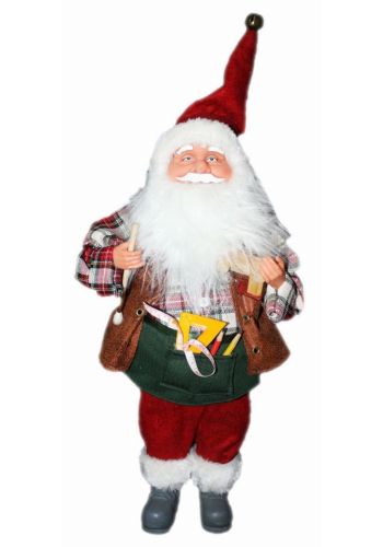 Χριστουγεννιάτικος Λούτρινος Διακοσμητικός Άγιος Βασίλης με Καρό Πουκάμισο και Καφέ Γιλέκο, 45cm - 1 Τεμάχιο