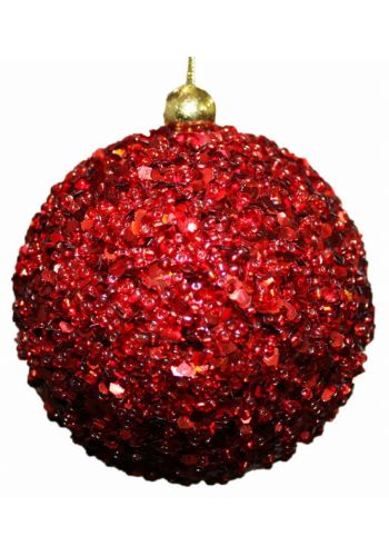 Χριστουγεννιάτικη Μπάλα Κόκκινη, με Χάντρες (8cm)