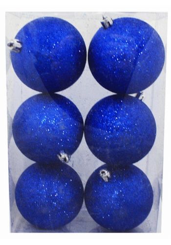 Χριστουγεννιάτικες Πλαστικές Μπλε Μπάλες, με Χρυσόσκονη - Σετ 6 τεμ. (8cm)