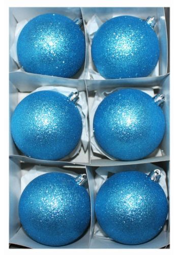 Χριστουγεννιάτικες Πλαστικές Γαλάζιες Μπάλες, με Χρυσόσκονη - Σετ 6 τεμ. (8cm)