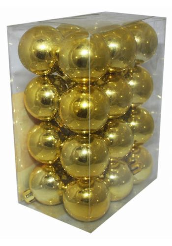 Χριστουγεννιάτικες Πλαστικές Χρυσές Μπάλες, 4cm (Σετ 24 τεμ)