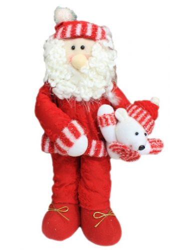 Χριστουγεννιάτικος Λούτρινος Άγιος Βασίλης με Αρκουδάκι στην Αγκαλιά Κόκκινος (40cm)