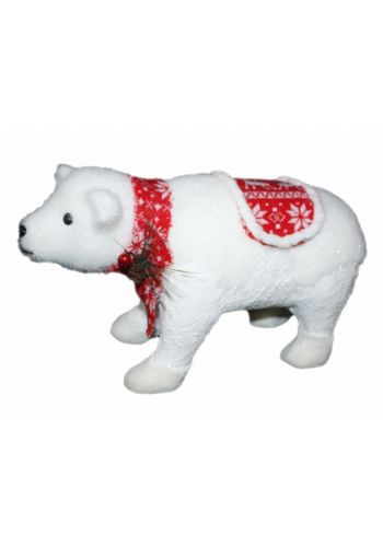 Χριστουγεννιάτικη Γύψινη Αρκούδα με Κόκκινο Κασκόλ, Κουκουναράκι και Γκι, 35cm