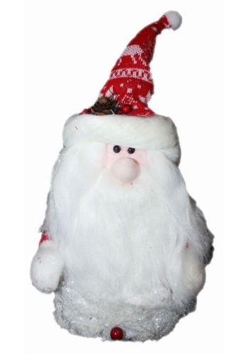 Χριστουγεννιάτικος Λούτρινος Άγιος Βασίλης με Κόκκινο Σκουφάκι, Κουκουναράκι και Γκι, Λευκός 35cm