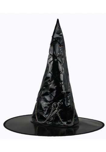 Αποκριάτικο Αξεσουάρ Μαύρο Καπέλο Μάγισσας με Αλυσίδα και Κορδόνια
