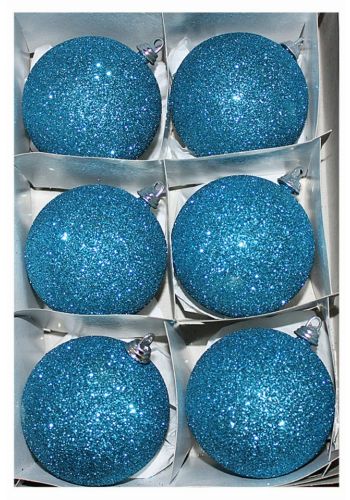 Χριστουγεννιάτικες Πλαστικές Γαλάζιες Μπάλες με Χρυσόσκονη, 8cm (Σετ 6 τεμ)