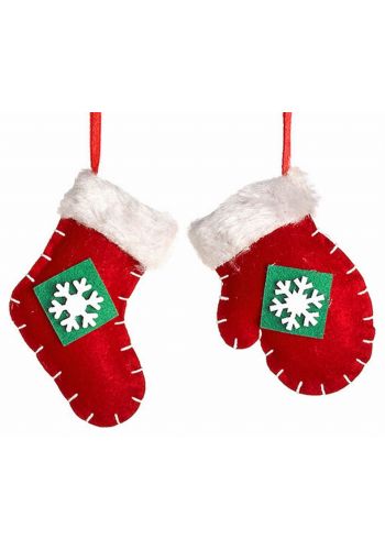 Χριστουγεννιάτικα Τσόχινα Κρεμαστά Στολίδια Γαντάκι και Κάλτσα - Σετ 2 τεμάχια (8cm)