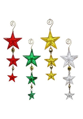 Χριστουγεννιάτικα Ακρυλικά Στολίδια Αστεράκια, με Χρυσές Χάντρες - 4 Χρώματα (18cm)