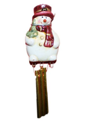 Χριστουγεννιάτικο Κεραμικό Στολίδι Χιονάνθρωπος Πολύχρωμος με Χρυσά Κουδουνάκια, 12cm - 1 Τεμάχιο