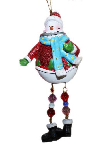 Χριστουγεννιάτικο Κεραμικό Στολίδι  Χιονάνθρωπος Πολύχρωμος με Χρυσόσκονη και Χάντρες, 15cm