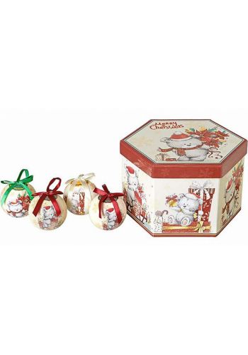 Χριστουγεννιάτικες Μπάλες με Αρκουδάκια σε Κουτί Δώρου - Σετ 14 τεμ. (7cm)