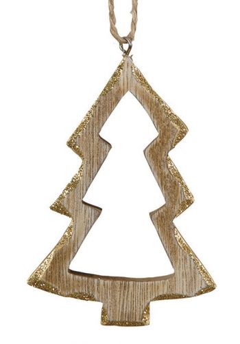 Χριστουγεννιάτικο Στολίδι Ξύλινο Δεντράκι, με Χρυσό Περίγραμμα (9cm)