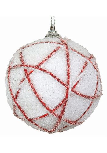 Χριστουγεννιάτικη Λευκή Μπάλα με Κόκκινη Λινάτσα (10cm)