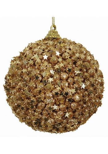 Χριστουγεννιάτικη Χρυσή Μπάλα Ανάγλυφη με Αστεράκια (8cm)
