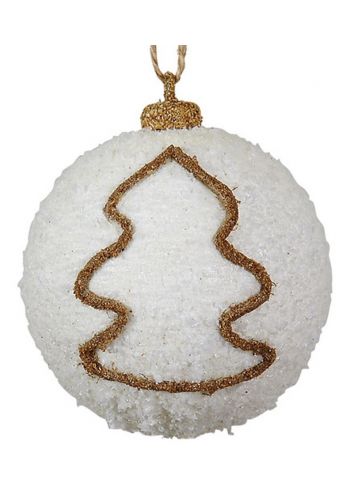 Χριστουγεννιάτικη Λευκή Μπάλα με Χρυσό Δεντρτάκι (8cm)