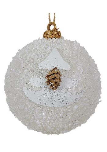 Χριστουγεννιάτικη Λευκή Μπάλα με Δεντράκι και Κουκουνάρι (10cm)