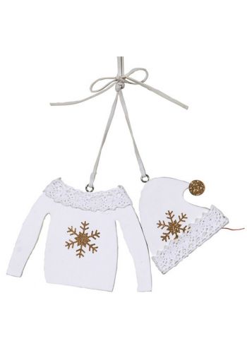Χριστουγεννιάτικο Κρεμαστό Ξύλινο Στολίδι, με Λευκή Μπλούζα και Σκουφάκι (22cm)