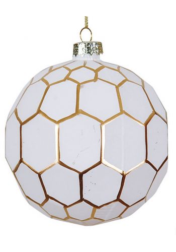 Χριστουγεννιάτικη Γυάλινη Λευκή Μπάλα με Χρυσές Κυψέλες (8cm)