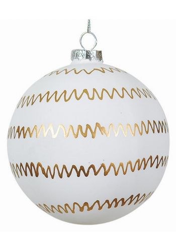 Χριστουγεννιάτικη Γυάλινη Λευκή Μπάλα με Χρυσά Σχέδια (10cm)