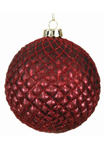 Χριστουγεννιάτικη Γυάλινη Κόκκινη Μπάλα με Ανάγλυφους Ρόμβους (10cm)