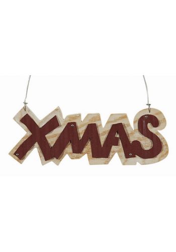 Χριστουγεννιάτικο Κρεμαστό Ξύλινο Στολίδι, με Επιγραφή "XMAS" Μωβ (16cm)