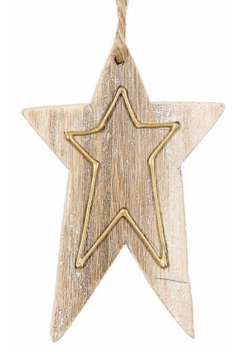 Χριστουγεννιάτικο Στολίδι Ξύλινο Αστεράκι, με Χρυσό Σχέδιο (9cm)
