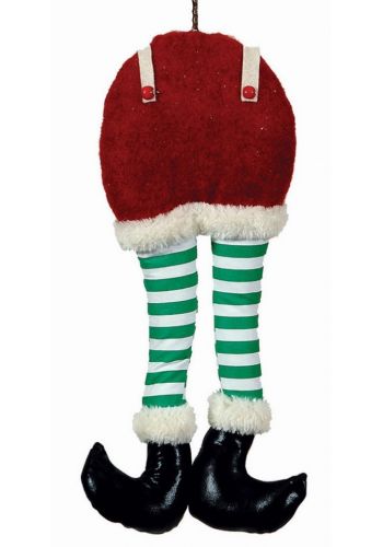 Χριστουγεννιάτικα Υφασμάτινα Κρεμαστά Πόδια Άγιου Βασίλη, με Πράσινες Ριγέ Κάλτσες (37cm)