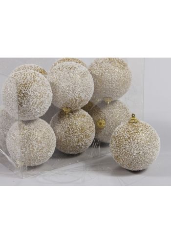 Χριστουγεννιάτικες Πλαστικές Χρυσές Μπάλες με Στρας - Σετ 12 τεμαχίων (8cm)
