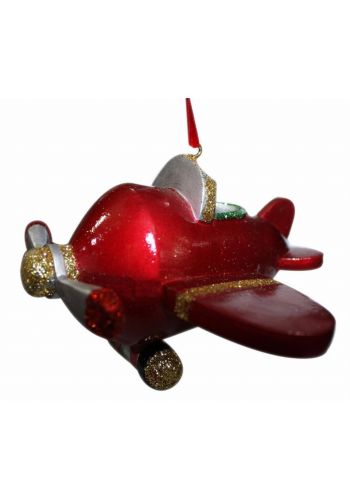 Χριστουγεννιάτικο Ξύλινο Διακοσμητικό Στολίδι, Κόκκινο Αεροπλανάκι (9cm)