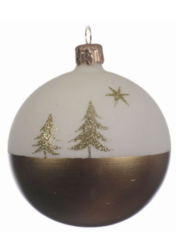Χριστουγεννιάτικη Γυάλινη Μπάλα, με Χρυσά Δεντράκια (8cm)