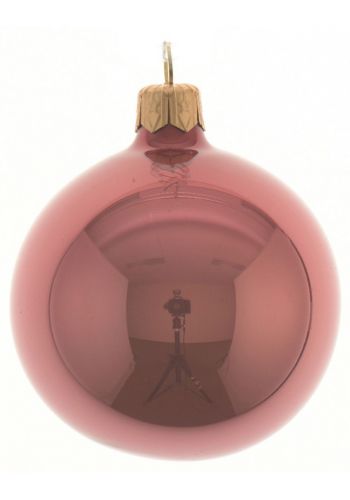 Χριστουγεννιάτικη Μπάλα Γυάλινη Ροζ, Γυαλιστερή (8cm)