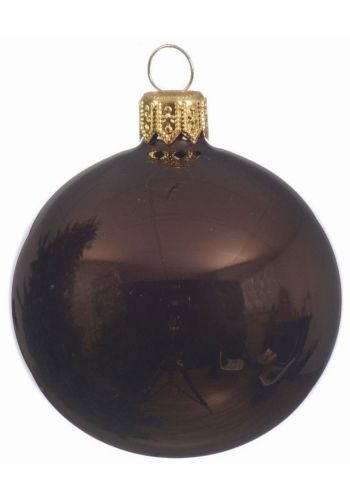 Χριστουγεννιάτικη Μπάλα Γυάλινη Καφέ, Γυαλιστερή (8cm)