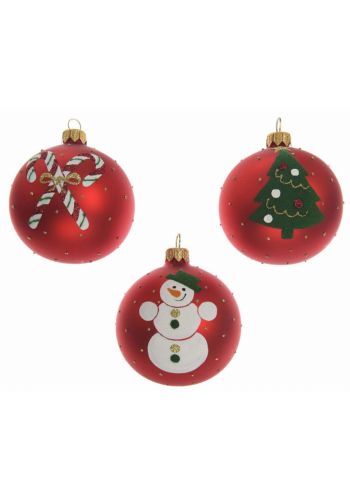 Χριστουγεννιάτικες Γυάλινες Μπάλες Κόκκινες - 3 Σχέδια (8cm)