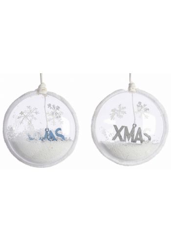 Χριστουγεννιάτικη Μπάλα Διάφανη, με Χιόνι και XMAS στο Εσωτερικό - 2 Σχέδια (11cm)