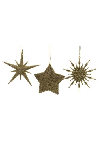 Χριστουγεννιάτικα Πλαστικά Κρεμαστά Χρυσά Αστέρια με Στρας, σε 3 Σχέδια (8cm)