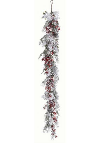 Χριστουγεννιάτικη Διακοσμητική Γιρλάντα Χιονισμένη με Γκι (176cm)